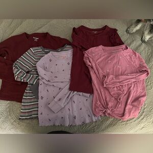 Cat & Jack Girls' Long Sleeve Tops - Red, Pink, Purple, and Stripes Bundle
